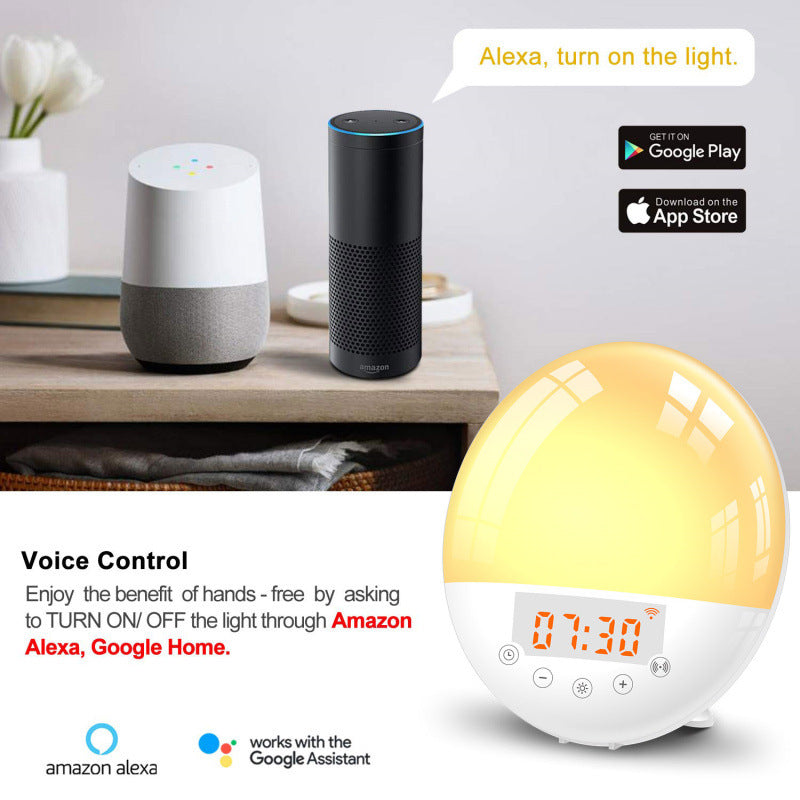 wifi voice control smart wake-up light alarm clock sunrise natural wake-up light