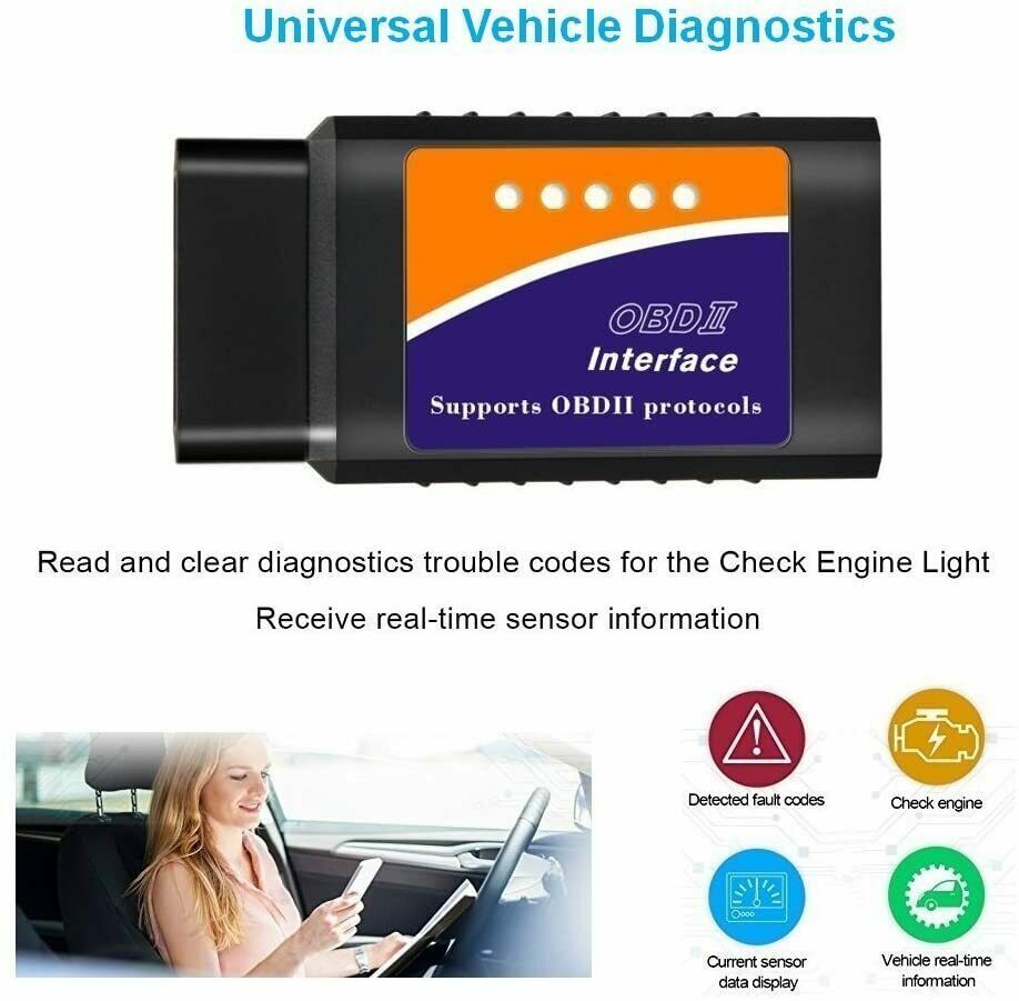 Bluetooth OBD2 OBDII Car Diagnostic Scanner Tool Check Engine Fault Code Reader