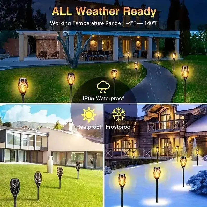 12 LED Solar Flame Torch Light Flickering Light Waterproof Garden Decoration Outdoor Lawn Path Yard Patio Floor Lamp